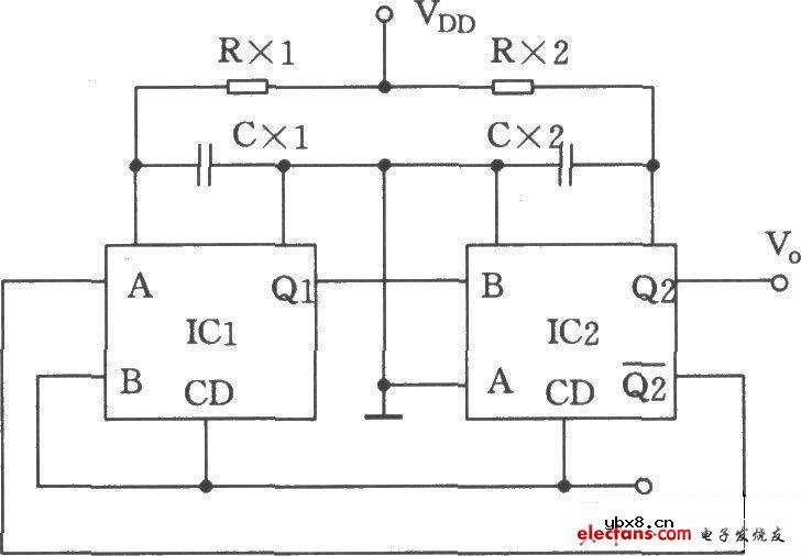 CC4528构成的多谐振荡器电路