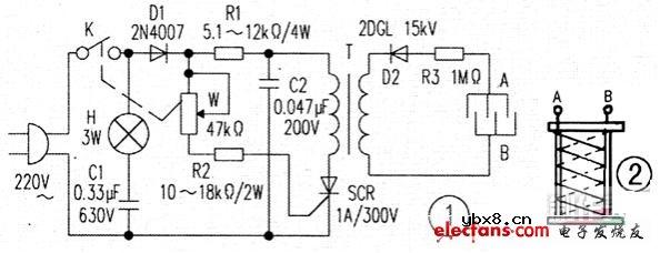 简单易制的紫外线灭蚊器电路