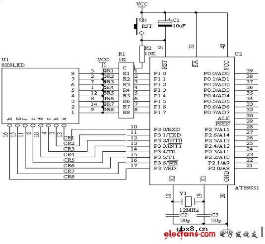 8*8 LED点阵显示电路图