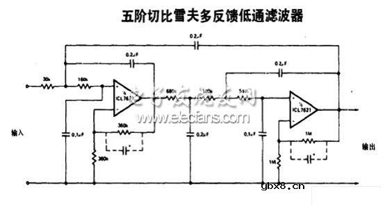 五阶切比雪夫多反馈低通滤波器电路