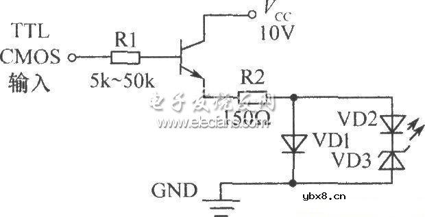数字集成电路控制的两只发光管交替闪烁发光