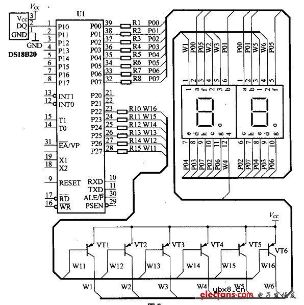 基于单片机的温度计电路原理图