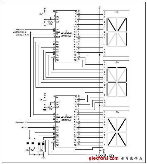 MAX6957 LED显示驱动器及输入/输出扩展器典型应用电路