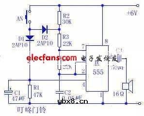 555简易叮咚门铃电路