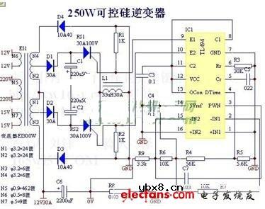250W可控硅逆变器电路图