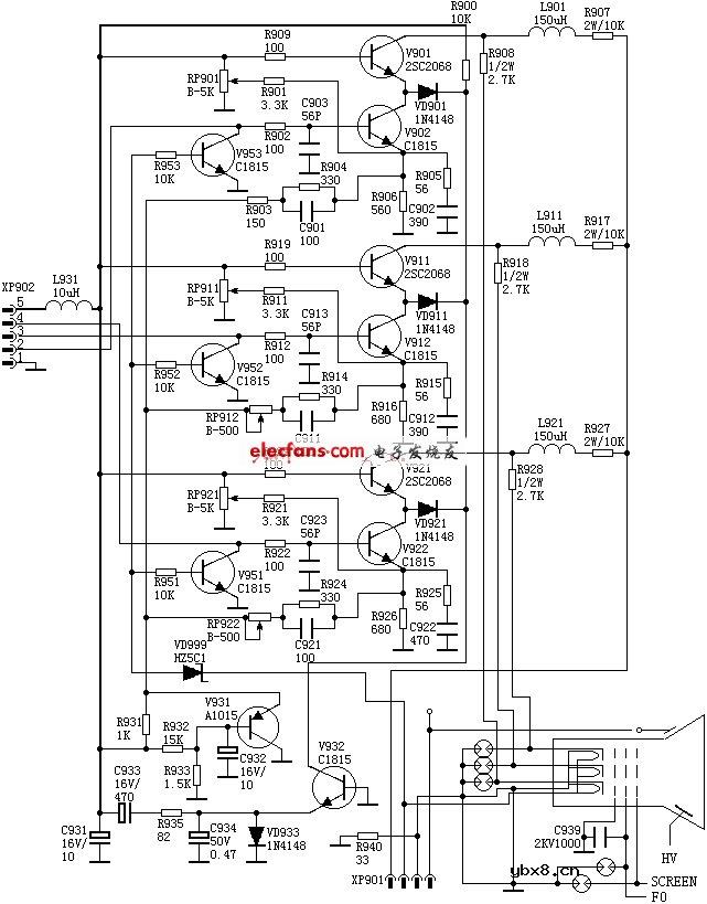 彩电视放分立元件电路图
