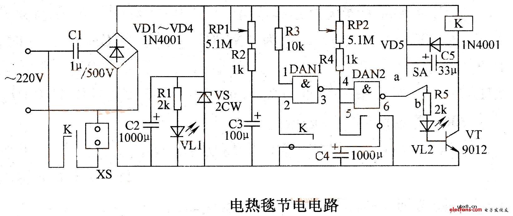 电热毯节电电路图