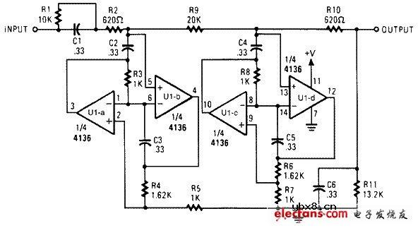 400Hz低通巴特沃思滤波器电路