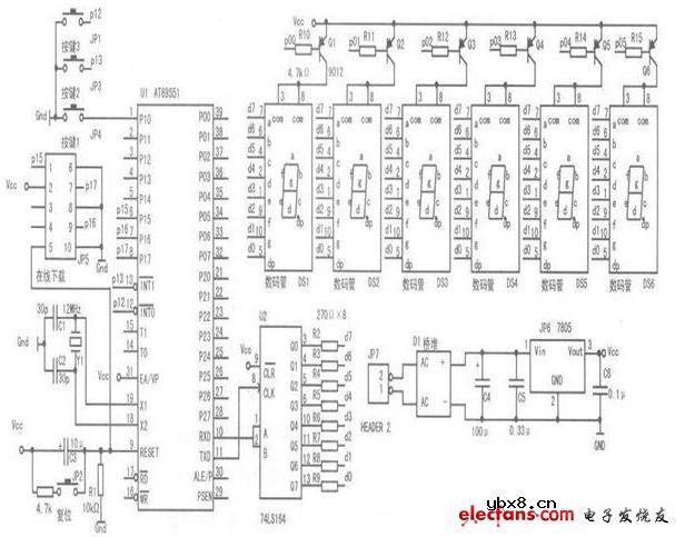 6位LED数码管动态显示电路原理图