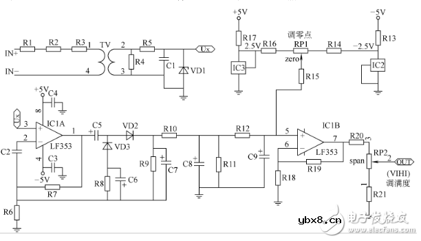 具有调零及满度功能的信号处理电子电路图