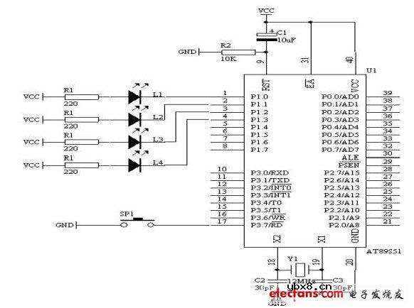 基于C51单片机的按键识别原理图