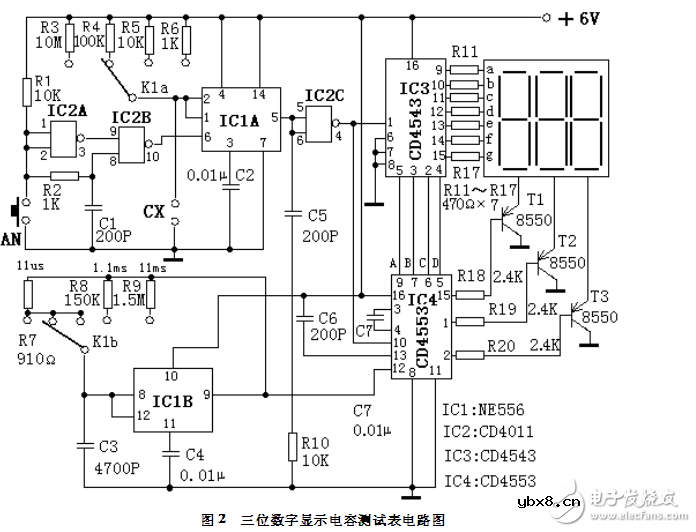 三位数字显示电容测试表电路模块设计