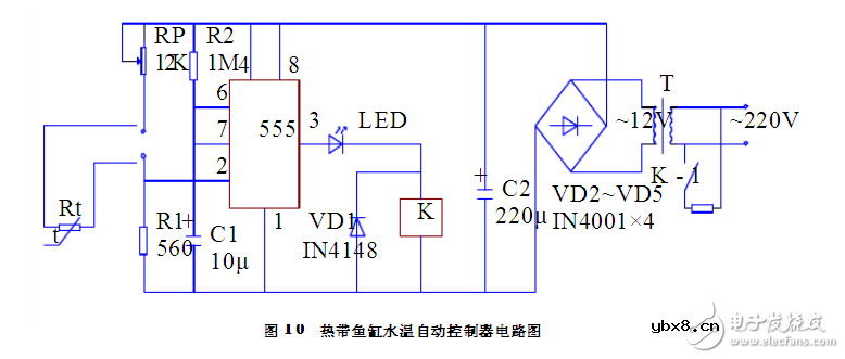热带鱼缸水温自动控制器电路图