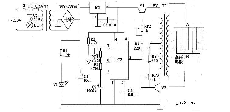 高压脉冲发生器电路图大全（六款等效电路/电子灭虫灯/脉冲发生器产生）