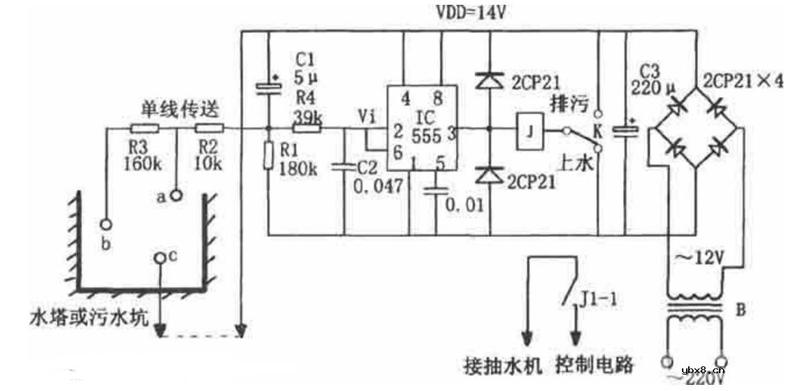 555电路水位排污控制器（六款555定时器典型电路）