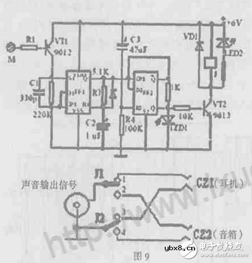 CD4013构成音频线路输出双路转换器
