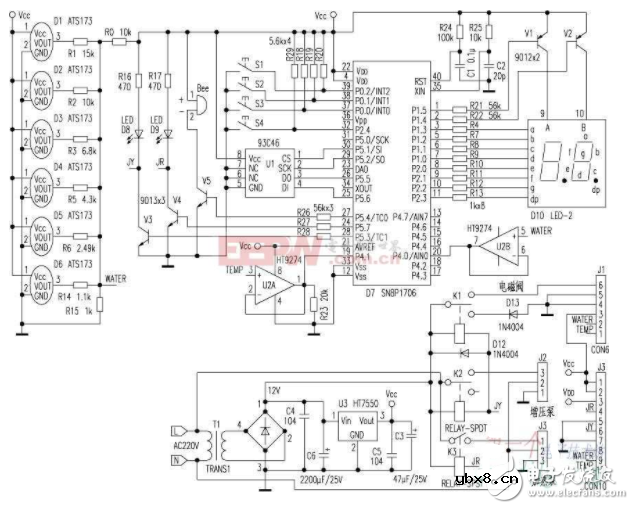太阳能热水器电路图大全（上水自控电路/SN8P1706/恒温电热水器）