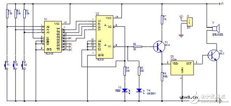 74ls138和74ls20设计的三人表决器