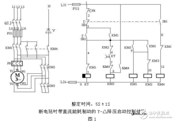 星三角能耗制动电路图大全（电动机/接触器/继电器自动星三角降压启动电路）