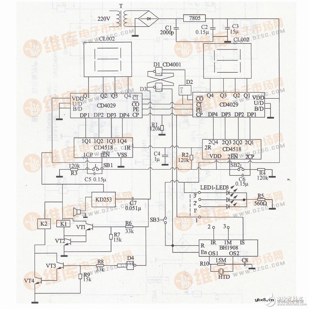 简单定时电路图大全（计数器CD4029\TC9160\CD4017\继电器）