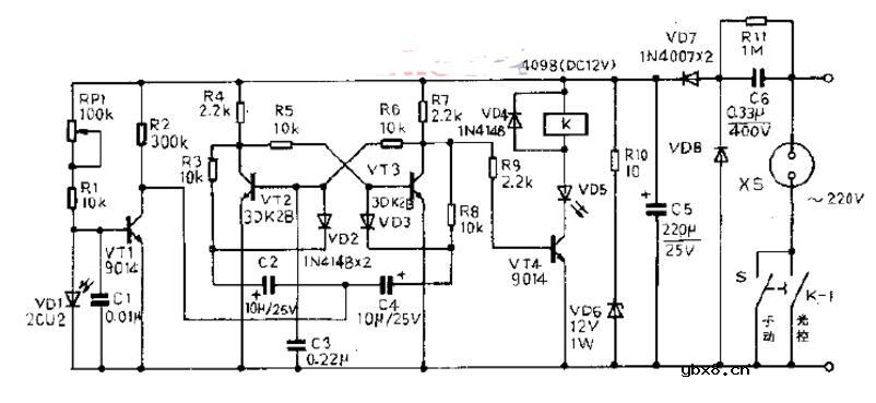 三极管组成的光控开关电路原理图_四款光控开关电路图