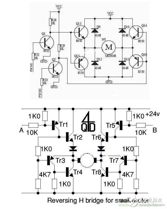 H桥驱动电路原理图及使能控制和方向逻辑