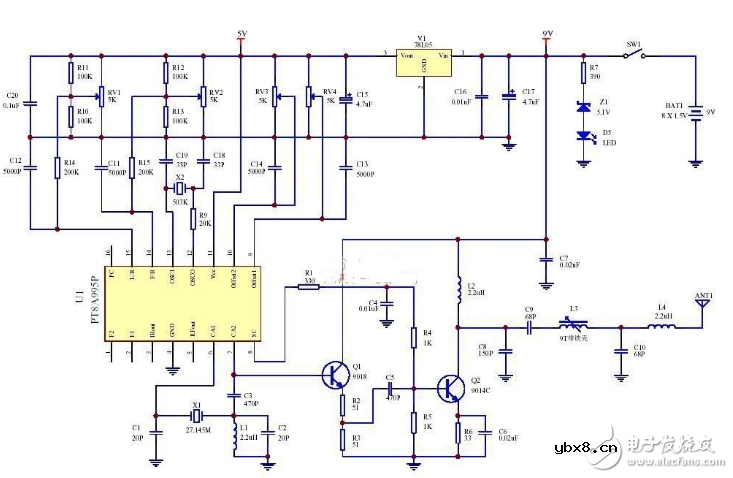 433m无线发射电路图大全（T630无线电/音频调制/电感三点式发射电路详解）