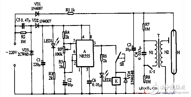 ne555闪烁灯电路图大全（频闪灯/振荡电路/闪光电路）