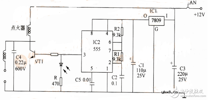 简单电子点火器电路图大全（NE555\磁电机\晶体管\电源）