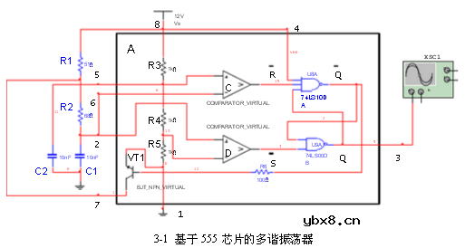 基于555定时器的多谐振荡器电路图