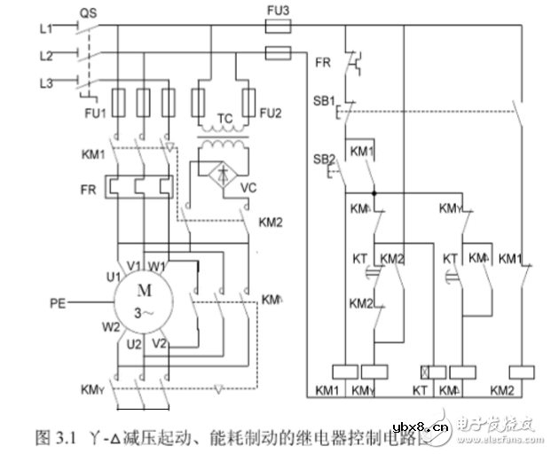 星三角能耗制动电路图大全（电动机/接触器/继电器自动星三角降压启动电路）