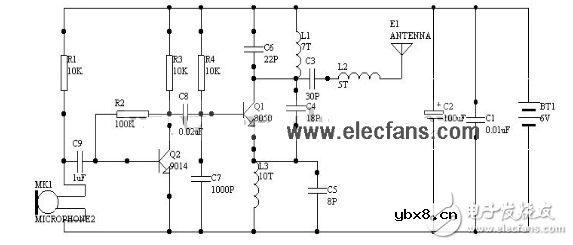 1000米无线发射电路图大全（单管振荡C8050/高频三极管/T630调频发射电路详解）