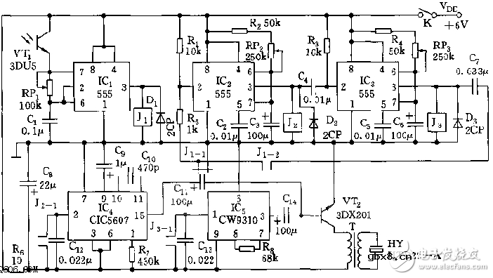 基于555的“生日快乐”电子蜡烛电路图