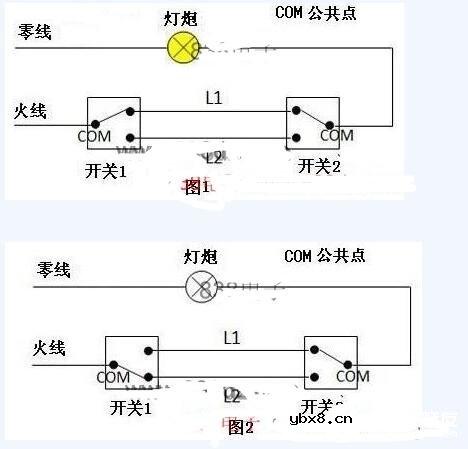 两款双联双控开关接线图分享