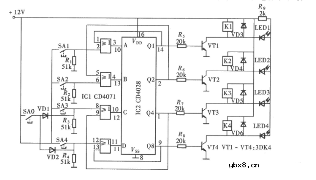 四路互锁开关电路图
