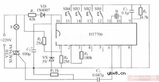 基于HT7706的多功能调光灯电路图