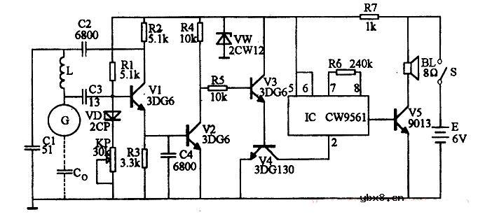 磁波感应式防盗报警器电路图