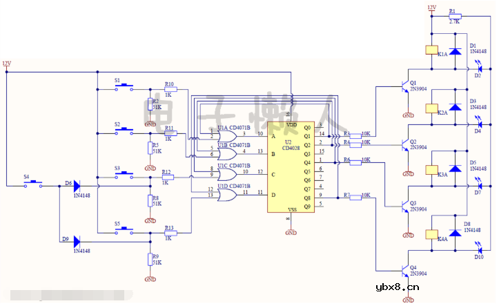四路互锁开关电路图