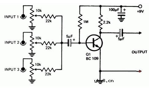 两列音频混合器电路图分享