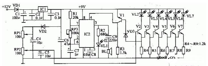 汽车油量检测报警电路图