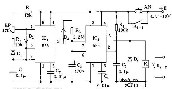 用555时基电路制成的单稳态延时电路