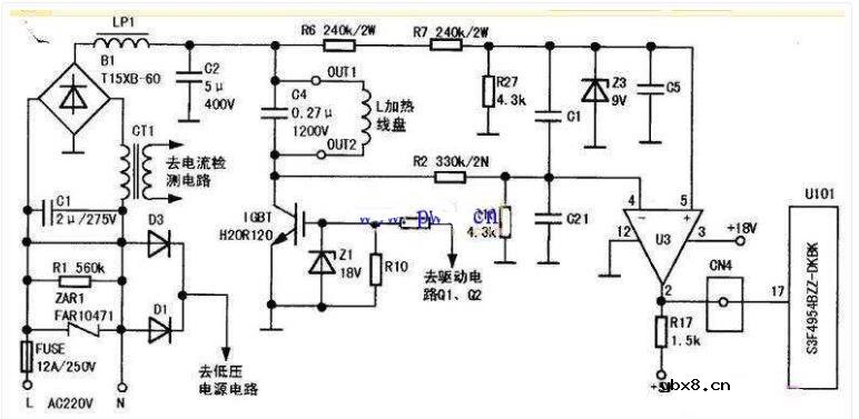 TCL电磁炉不加热啪啪响维修电路