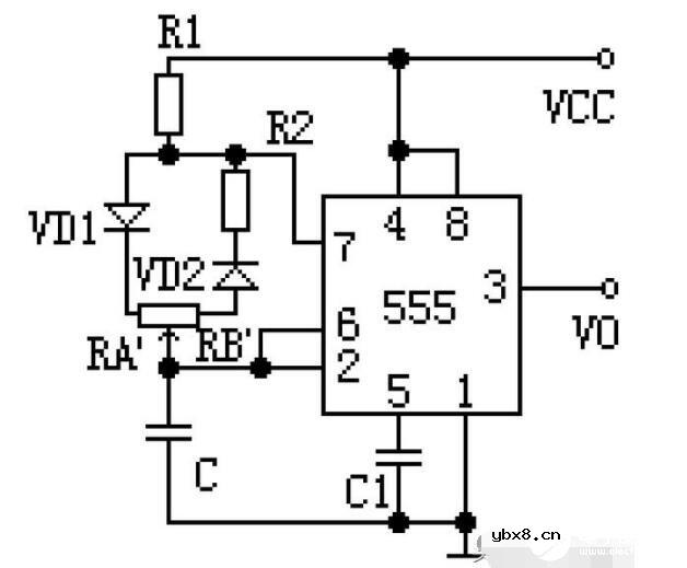 NE555构成的可调脉冲震荡器电路