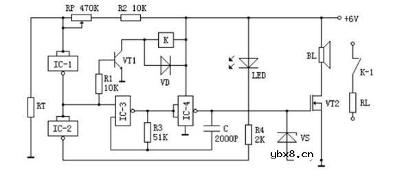采用热敏电阻构成的超温报警器电路