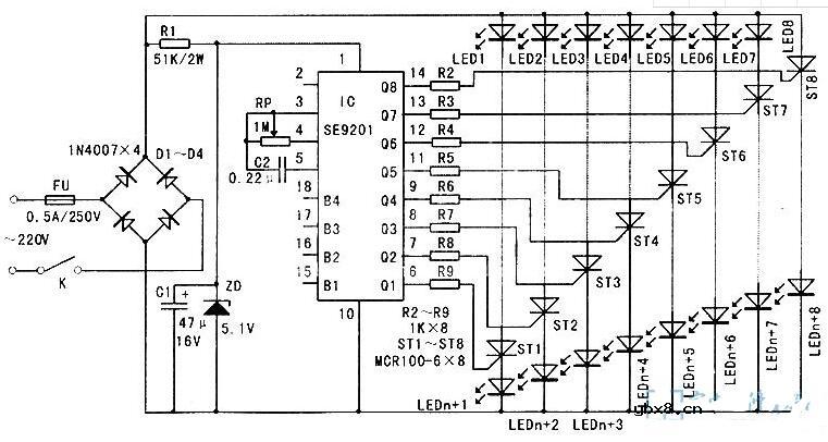 四路彩灯控制电路图