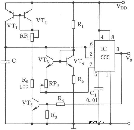 可调的555多谐振荡器电路图