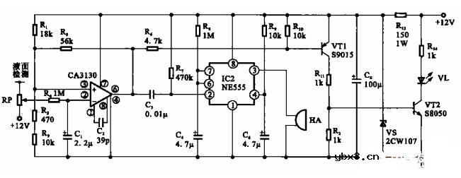 汽车油量检测报警电路图