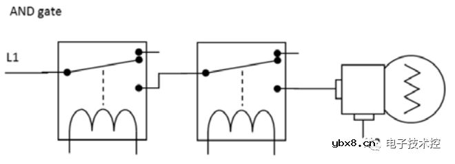 电磁继电器和逻辑门的电路示意图