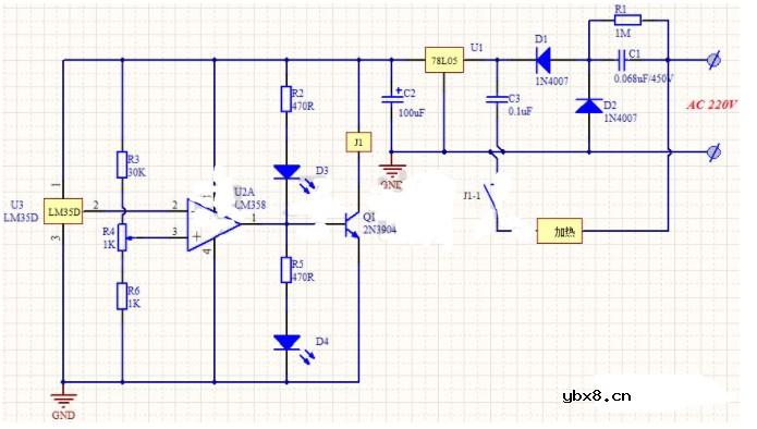 温控电路图（电接点汞温度计控制电路/温控加热器电路/冰箱电子温控器电路）
