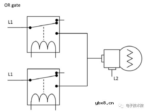 电磁继电器和逻辑门的电路示意图